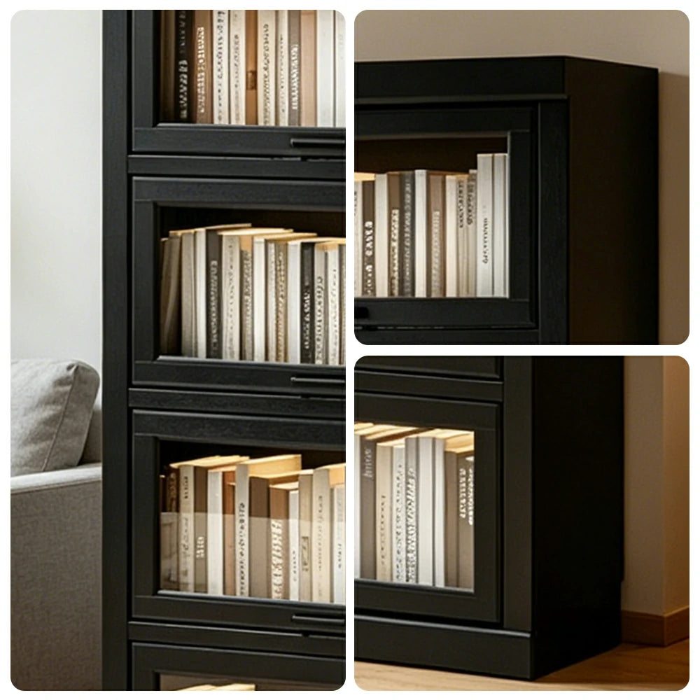 LUXORA Tall Storage Cabinet Solid Wood Flip Up Door Display Shelf for Living Room Study & Leisure Spaces - Black