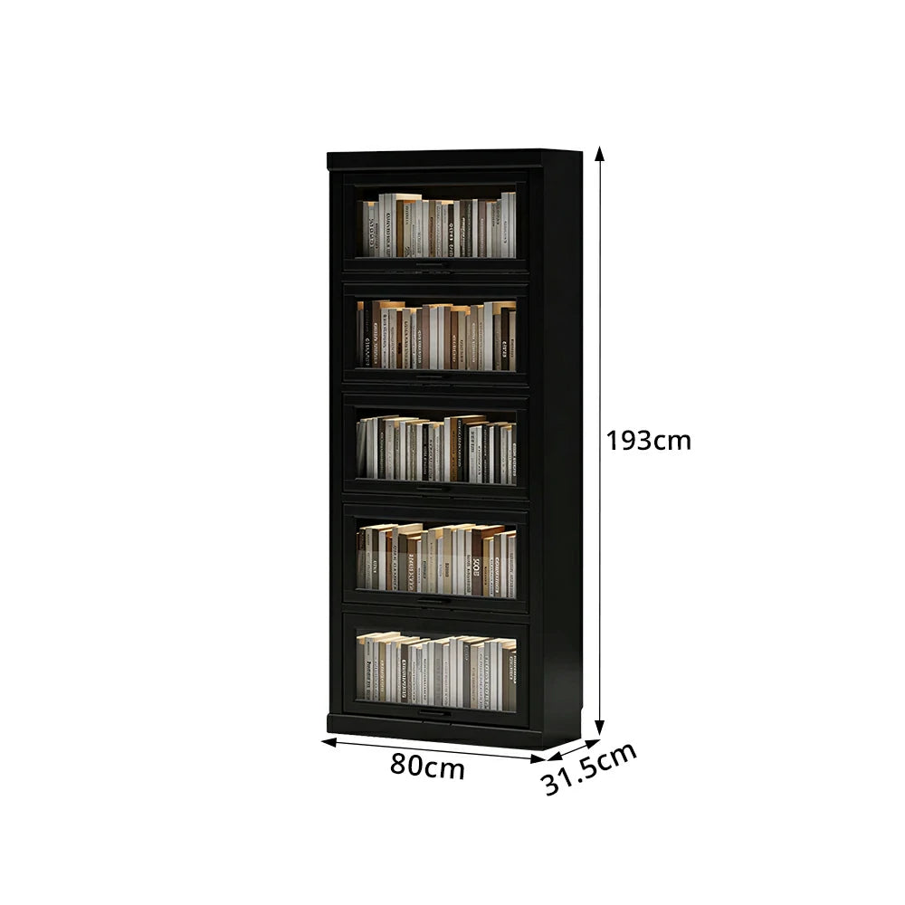 LUXORA Tall Storage Cabinet Solid Wood Flip Up Door Display Shelf for Living Room Study & Leisure Spaces - Black