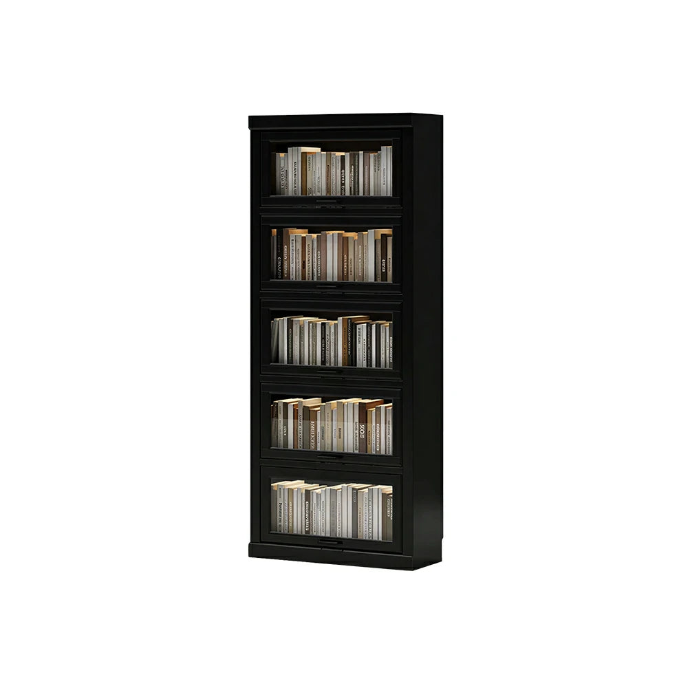 LUXORA Tall Storage Cabinet Solid Wood Flip Up Door Display Shelf for Living Room Study & Leisure Spaces - Black