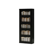 LUXORA Tall Storage Cabinet Solid Wood Flip Up Door Display Shelf for Living Room Study & Leisure Spaces - Black