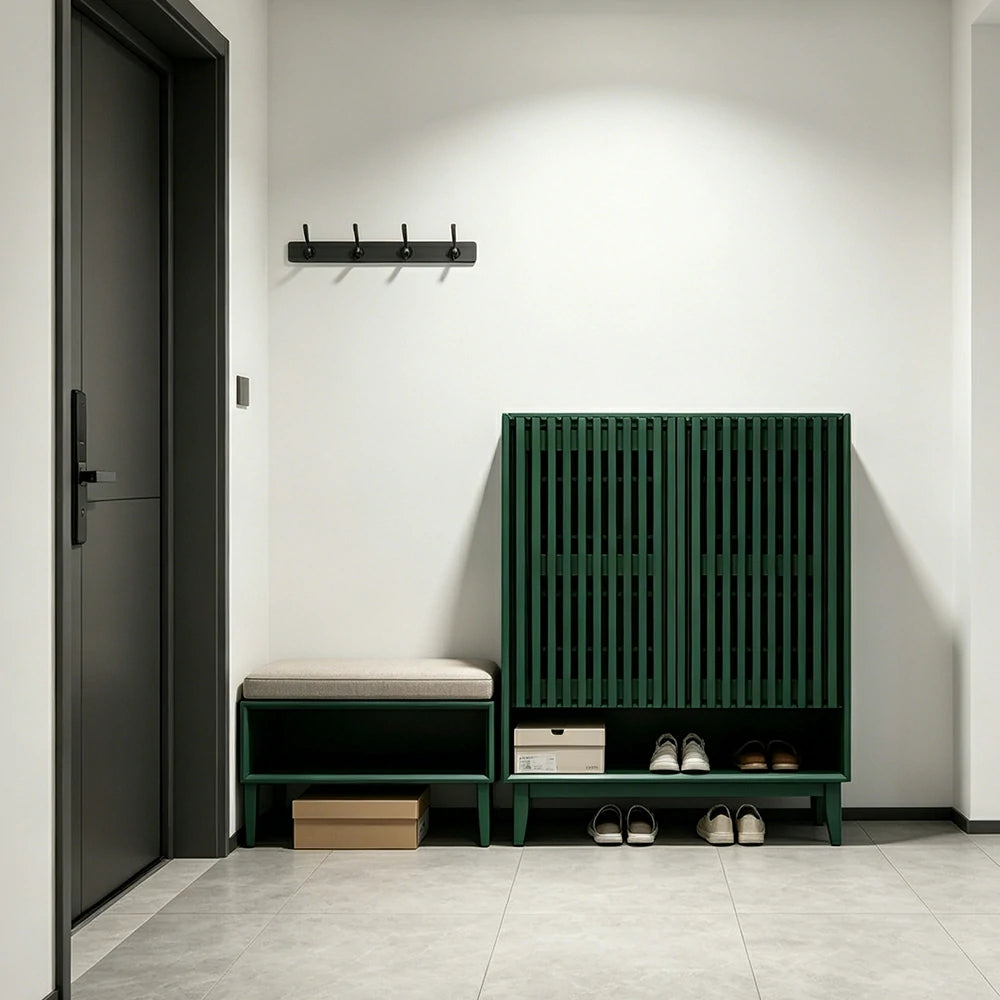 LUXORA Slatted Door Shoe Cabinet Solid Wood Adjustable Storage for Entryway Hallway & Bedroom - Green