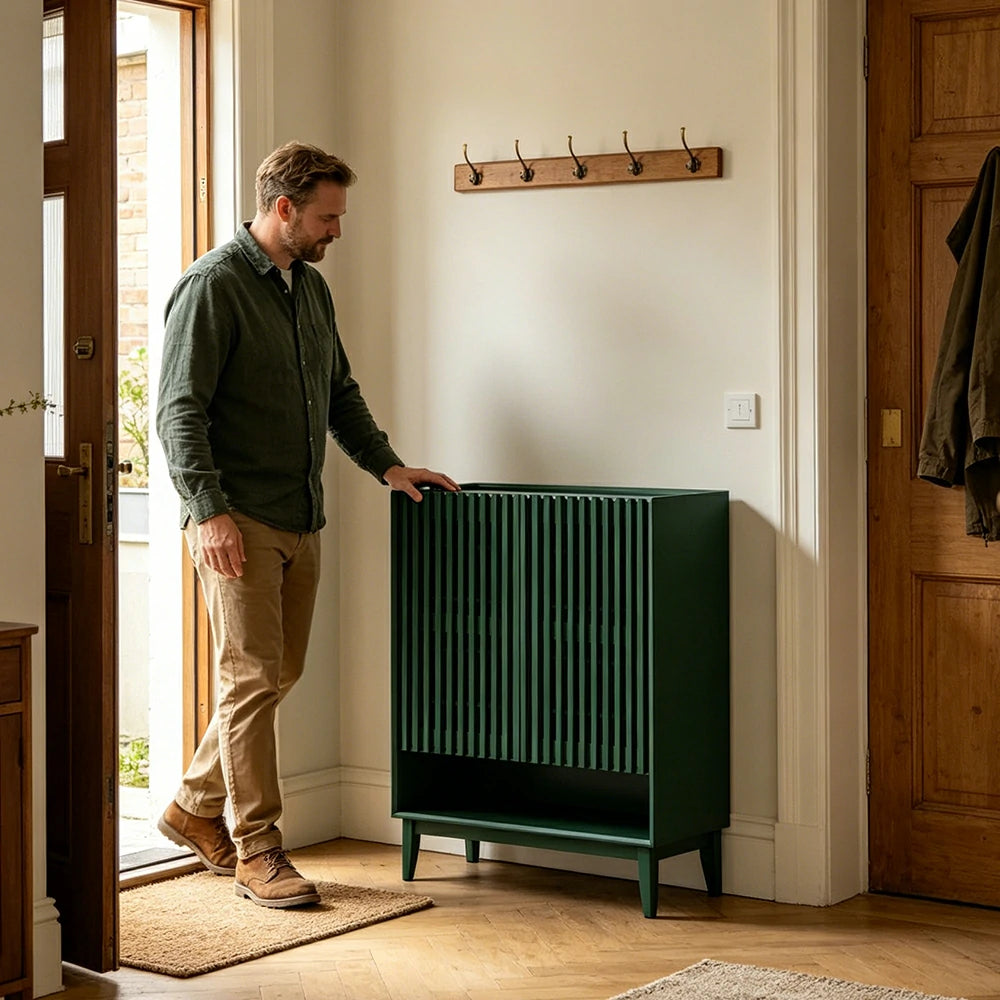 LUXORA Slatted Door Shoe Cabinet Solid Wood Adjustable Storage for Entryway Hallway & Bedroom - Green