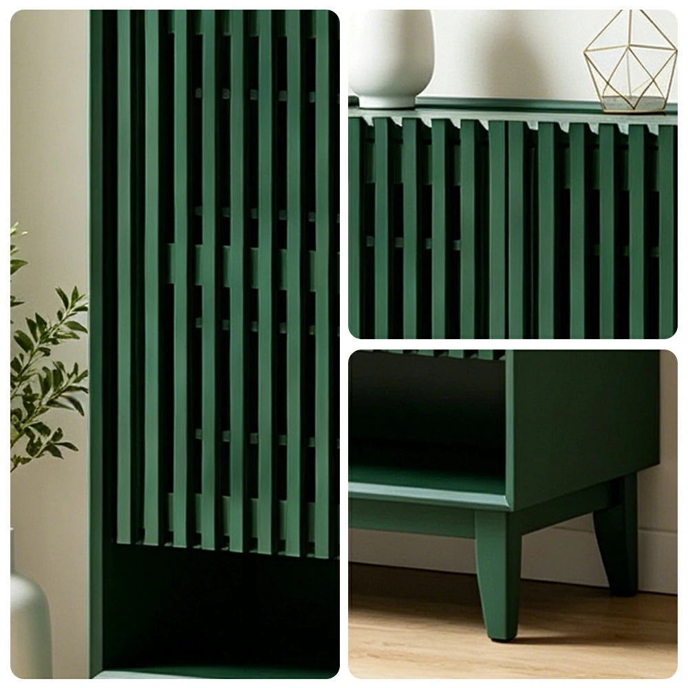 LUXORA Slatted Door Shoe Cabinet Solid Wood Adjustable Storage for Entryway Hallway & Bedroom - Green