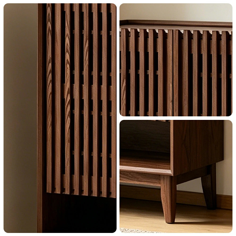LUXORA Slatted Door Shoe Cabinet Solid Wood Adjustable Storage for Entryway Hallway & Bedroom - Walnut
