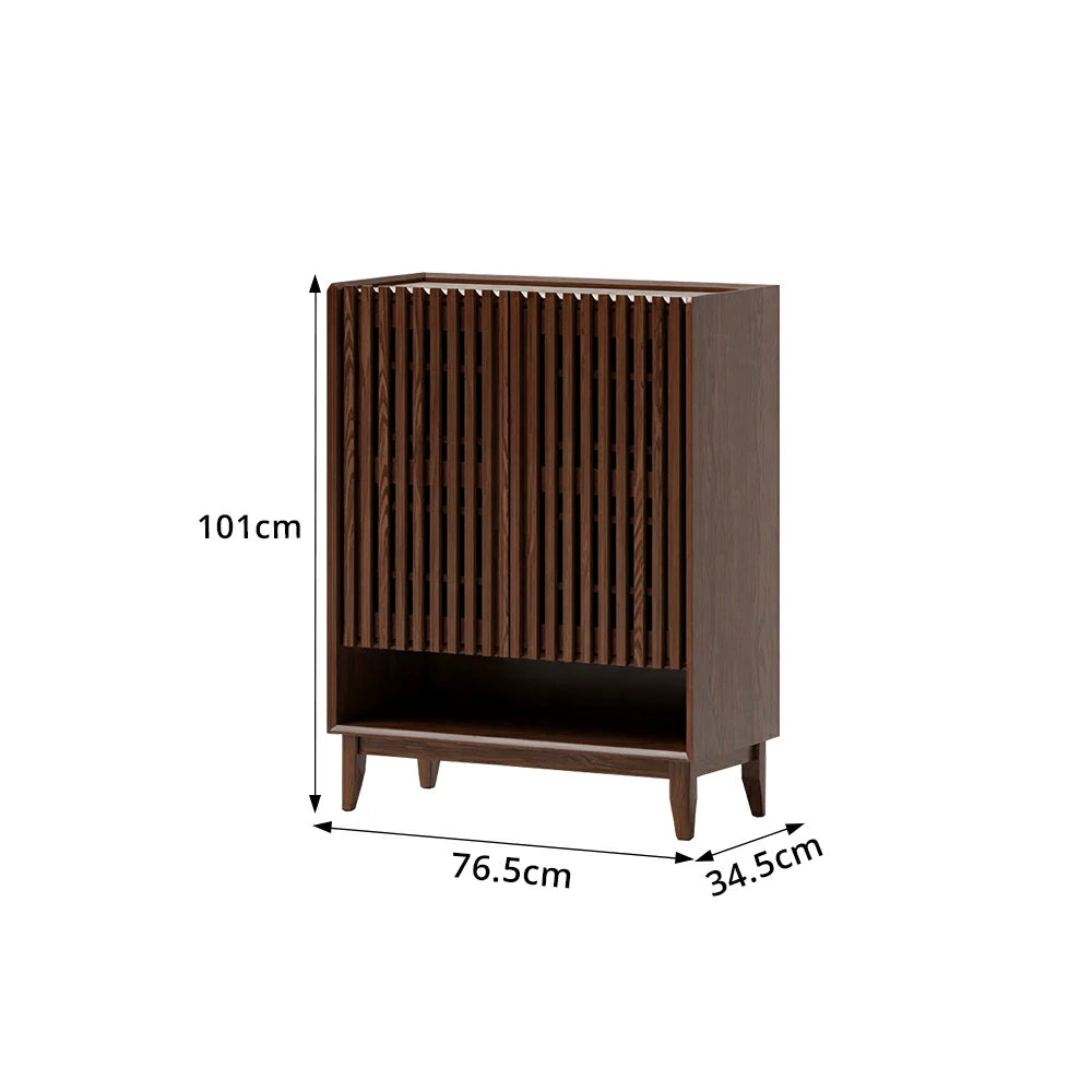 LUXORA Slatted Door Shoe Cabinet Solid Wood Adjustable Storage for Entryway Hallway & Bedroom - Walnut