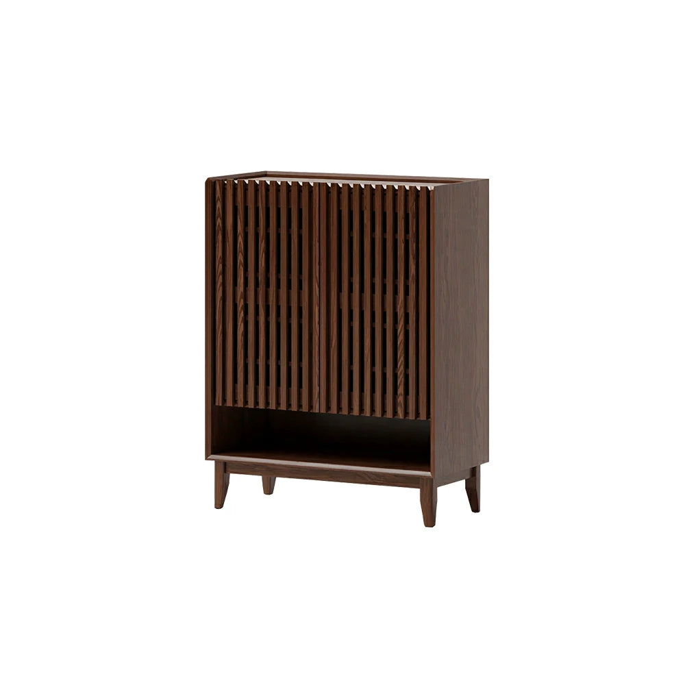 LUXORA Slatted Door Shoe Cabinet Solid Wood Adjustable Storage for Entryway Hallway & Bedroom - Walnut