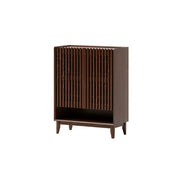 LUXORA Slatted Door Shoe Cabinet Solid Wood Adjustable Storage for Entryway Hallway & Bedroom - Walnut