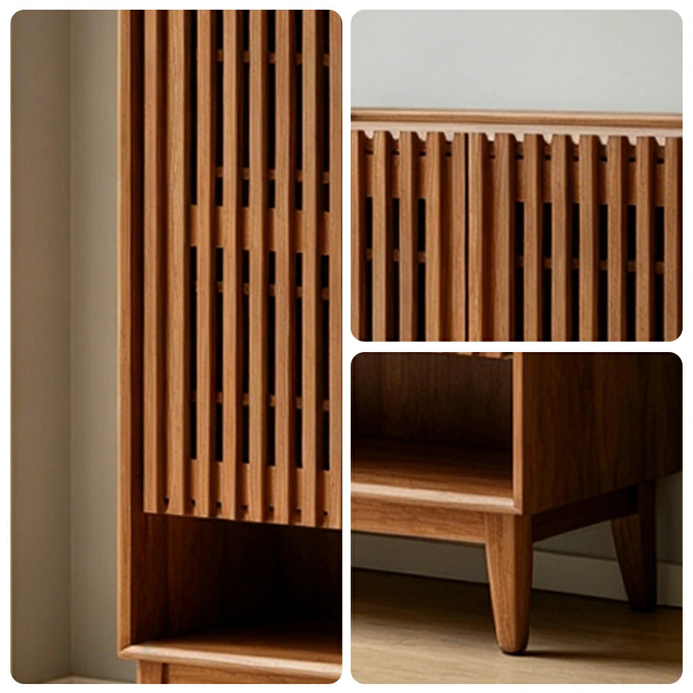 LUXORA Slatted Door Shoe Cabinet Solid Wood Adjustable Storage for Entryway Hallway & Bedroom - Cherry