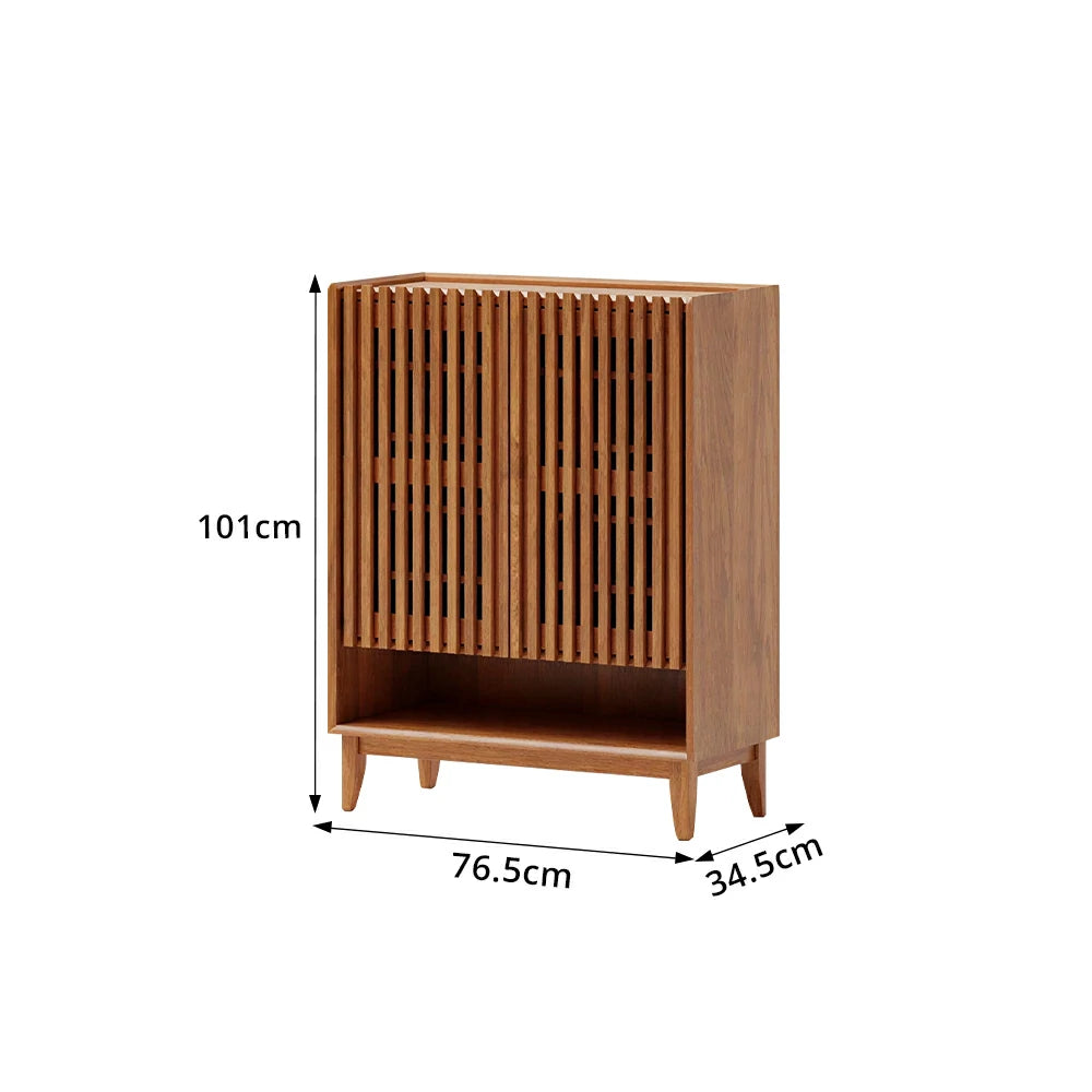 LUXORA Slatted Door Shoe Cabinet Solid Wood Adjustable Storage for Entryway Hallway & Bedroom - Cherry