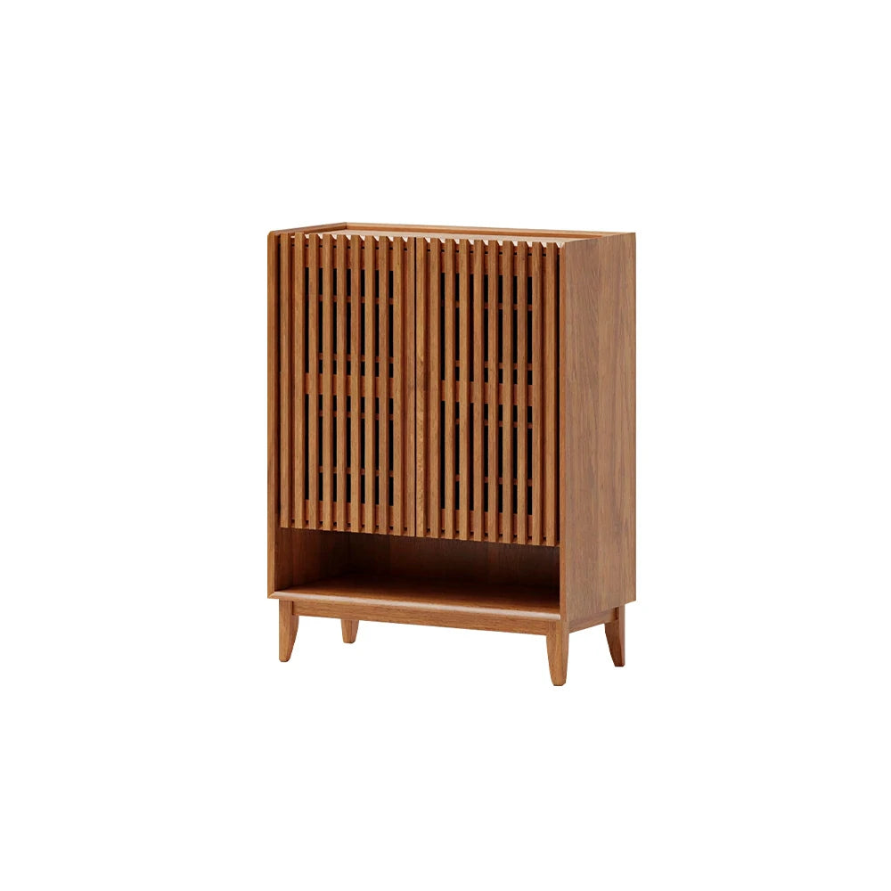 LUXORA Slatted Door Shoe Cabinet Solid Wood Adjustable Storage for Entryway Hallway & Bedroom - Cherry