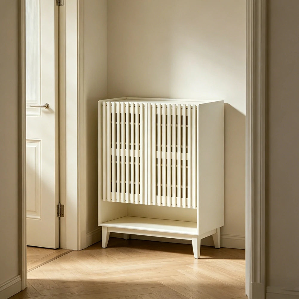LUXORA Slatted Door Shoe Cabinet Solid Wood Adjustable Storage for Entryway Hallway & Bedroom - White