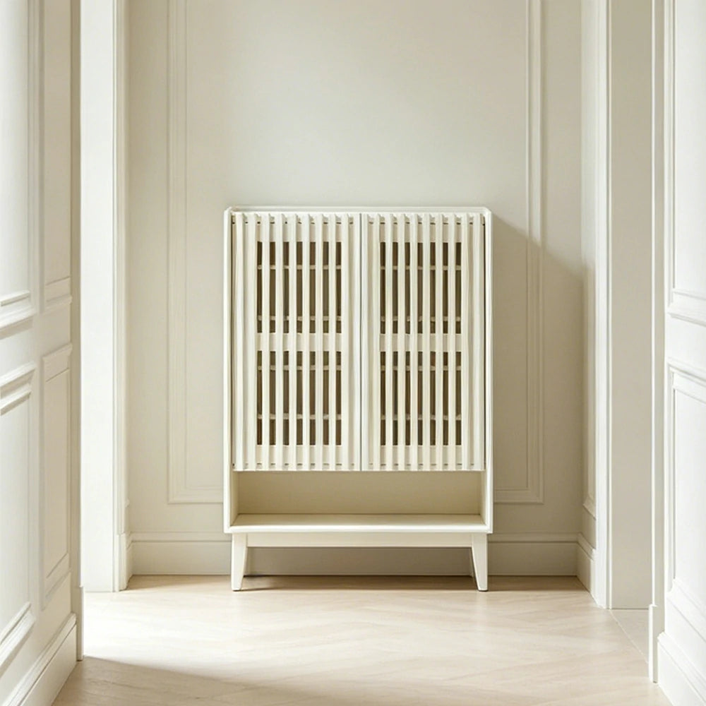 LUXORA Slatted Door Shoe Cabinet Solid Wood Adjustable Storage for Entryway Hallway & Bedroom - White