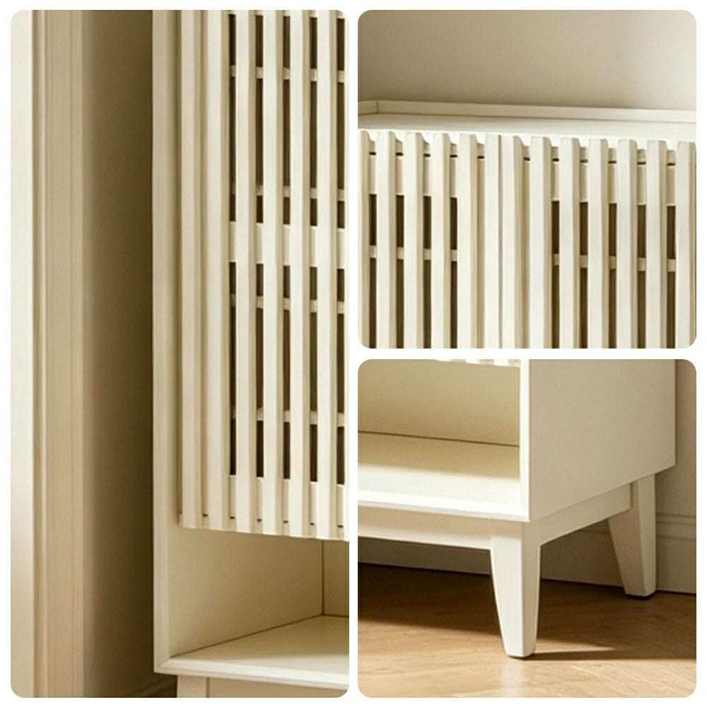 LUXORA Slatted Door Shoe Cabinet Solid Wood Adjustable Storage for Entryway Hallway & Bedroom - White