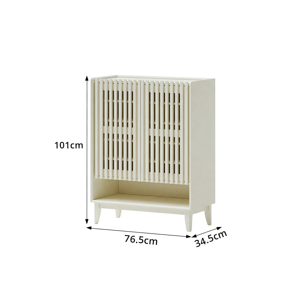 LUXORA Slatted Door Shoe Cabinet Solid Wood Adjustable Storage for Entryway Hallway & Bedroom - White