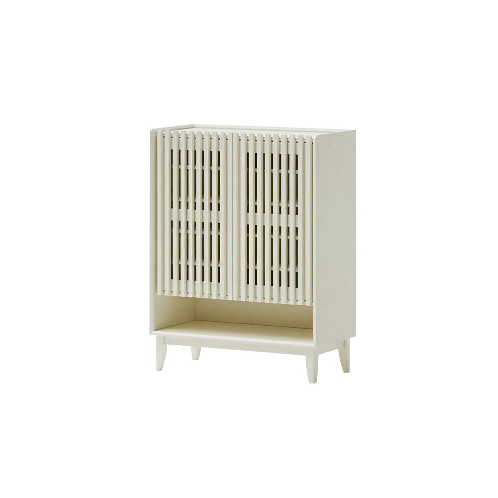 LUXORA Slatted Door Shoe Cabinet Solid Wood Adjustable Storage for Entryway Hallway & Bedroom - White