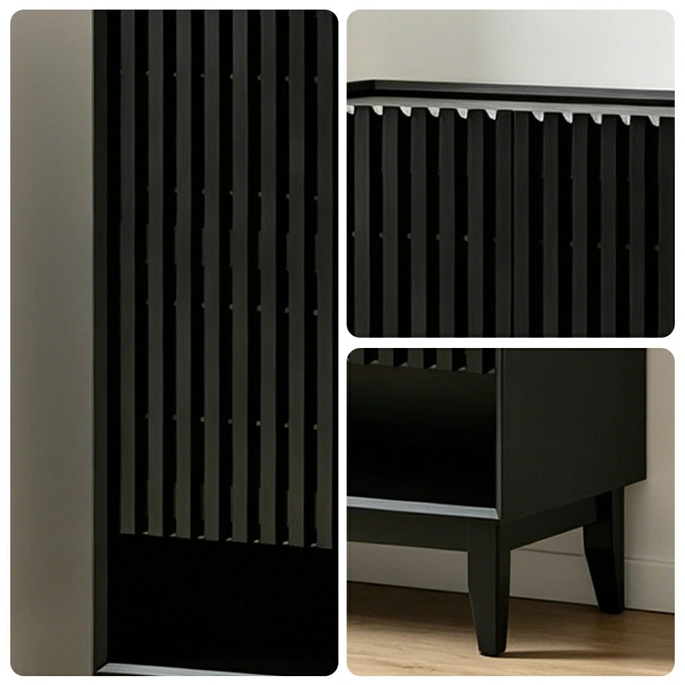 LUXORA Slatted Door Shoe Cabinet Solid Wood Adjustable Storage for Entryway Hallway & Bedroom - Black