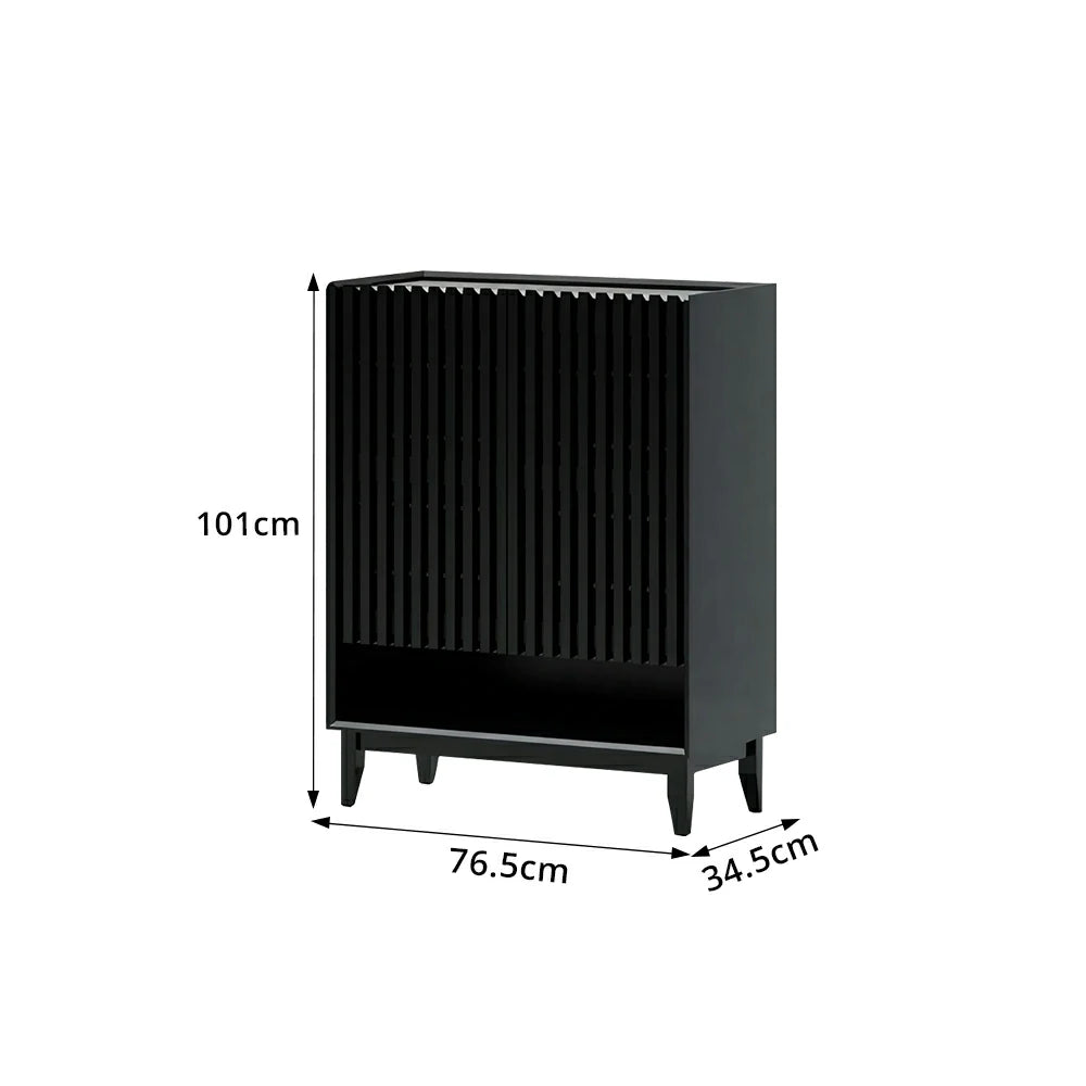 LUXORA Slatted Door Shoe Cabinet Solid Wood Adjustable Storage for Entryway Hallway & Bedroom - Black