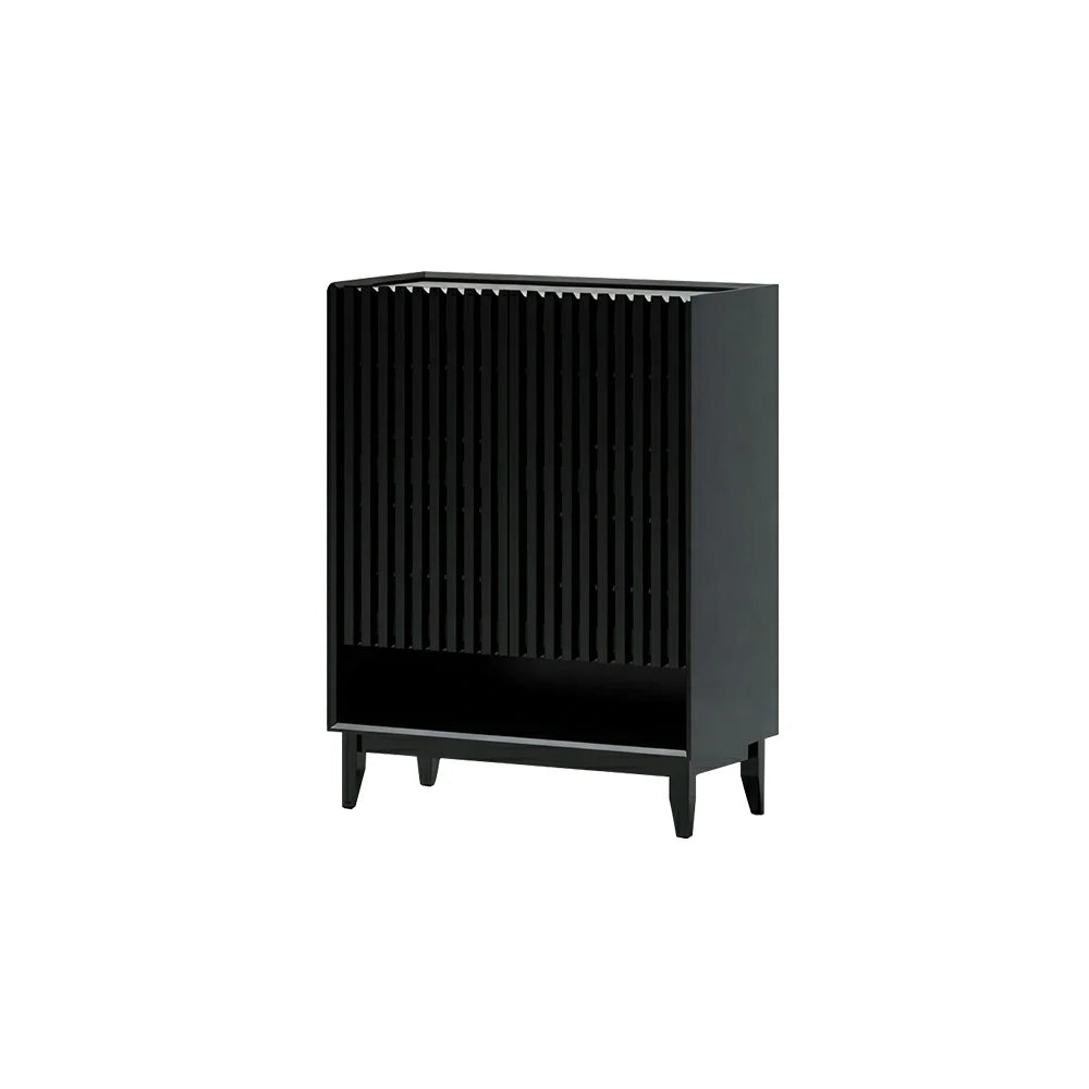 LUXORA Slatted Door Shoe Cabinet Solid Wood Adjustable Storage for Entryway Hallway & Bedroom - Black