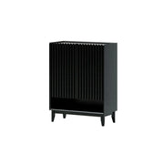 LUXORA Slatted Door Shoe Cabinet Solid Wood Adjustable Storage for Entryway Hallway & Bedroom - Black