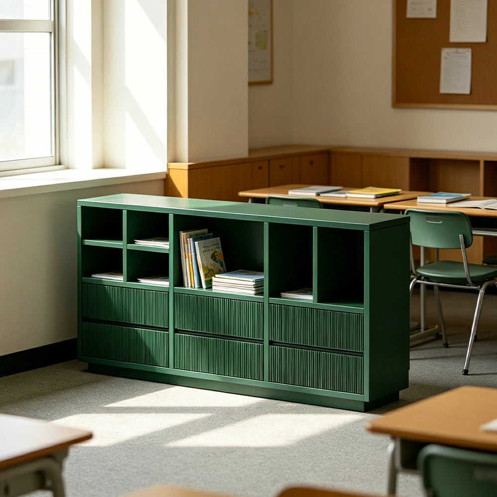 LUXORA Solid Wood Combination Cabinet FAS Rubber Wood Multi Zone Storage for Living Room Kids Room & Study - Green