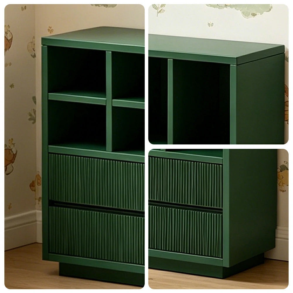 LUXORA Solid Wood Combination Cabinet FAS Rubber Wood Multi Zone Storage for Living Room Kids Room & Study - Green