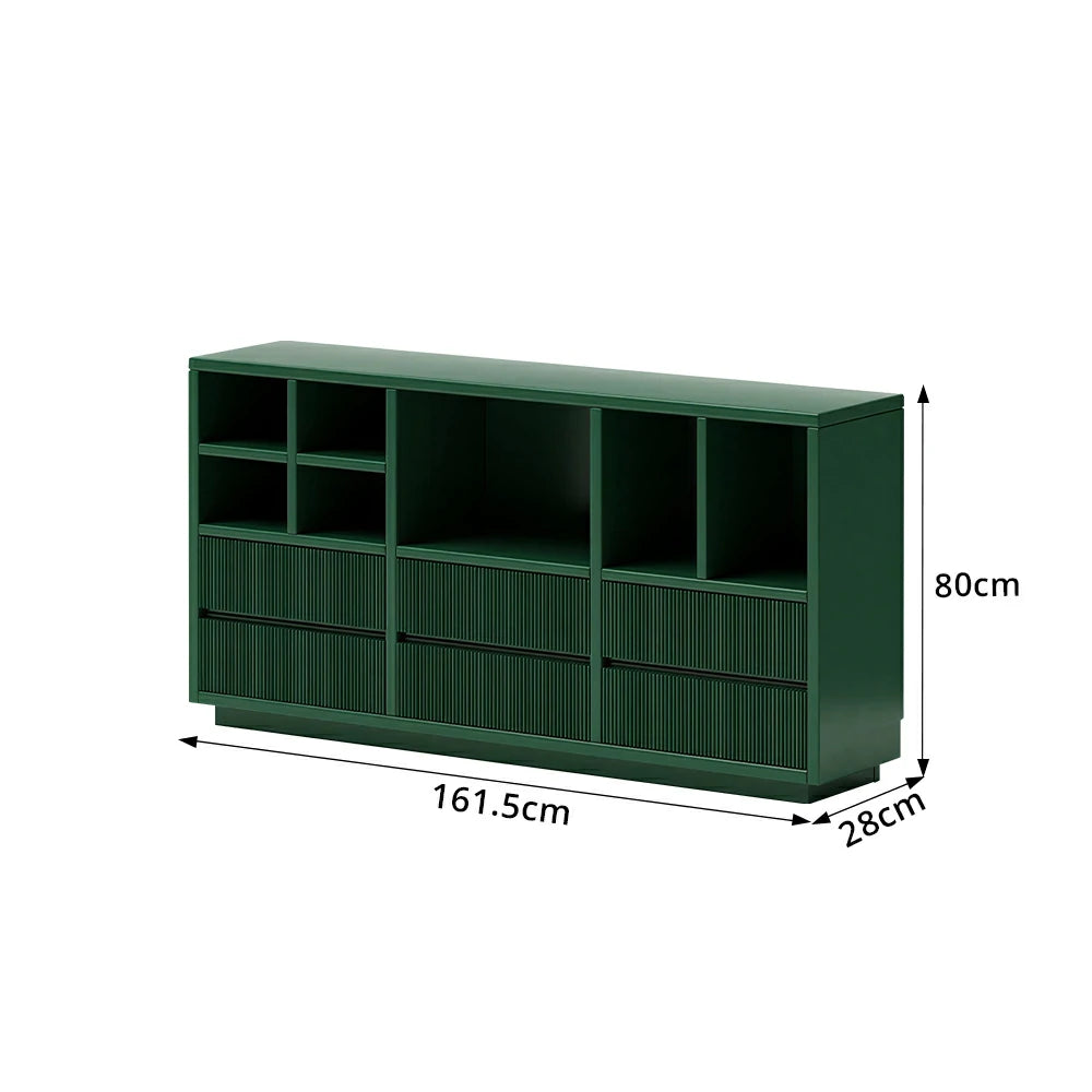 LUXORA Solid Wood Combination Cabinet FAS Rubber Wood Multi Zone Storage for Living Room Kids Room & Study - Green
