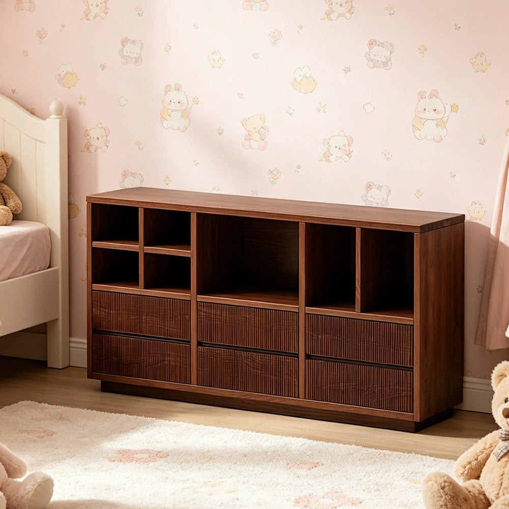 LUXORA Solid Wood Combination Cabinet FAS Rubber Wood Multi Zone Storage for Living Room Kids Room & Study - Walnut