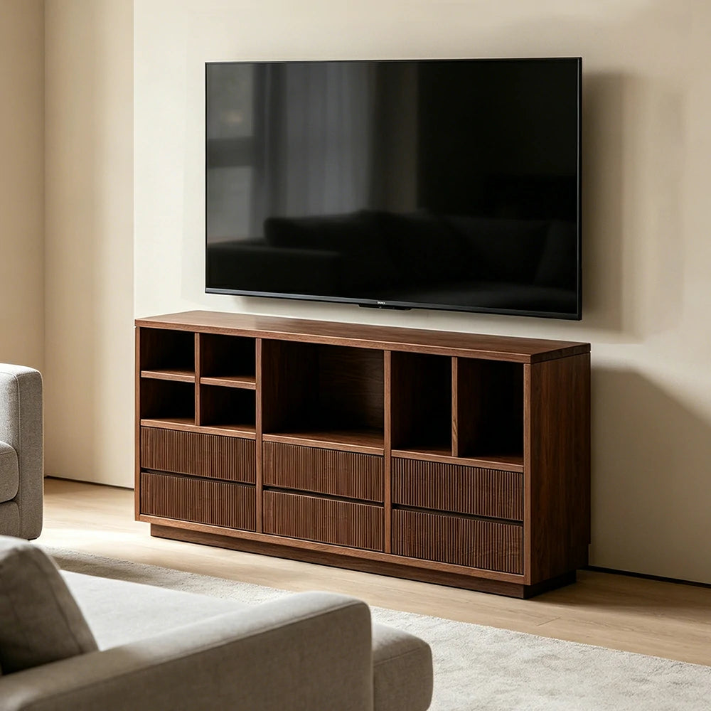 LUXORA Solid Wood Combination Cabinet FAS Rubber Wood Multi Zone Storage for Living Room Kids Room & Study - Walnut
