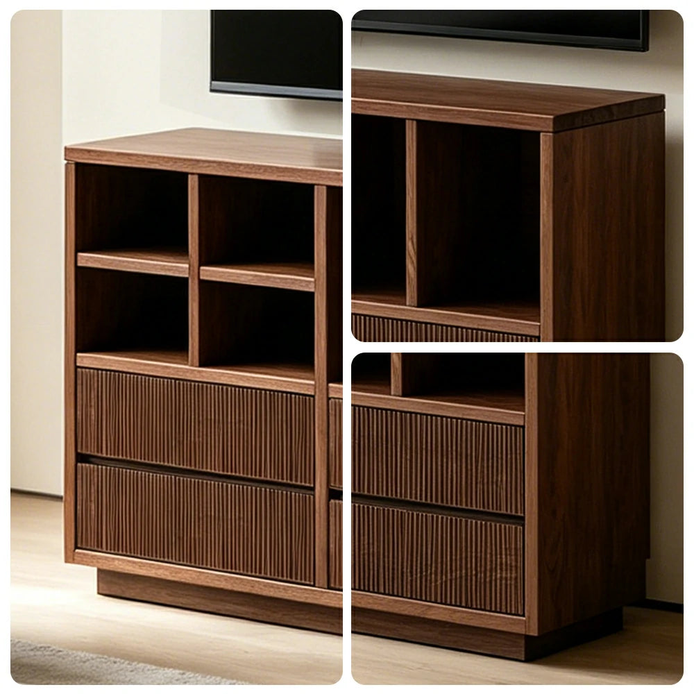 LUXORA Solid Wood Combination Cabinet FAS Rubber Wood Multi Zone Storage for Living Room Kids Room & Study - Walnut