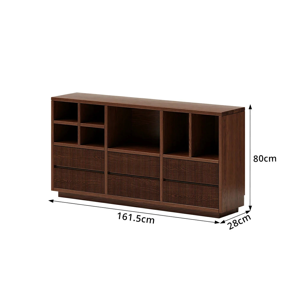 LUXORA Solid Wood Combination Cabinet FAS Rubber Wood Multi Zone Storage for Living Room Kids Room & Study - Walnut
