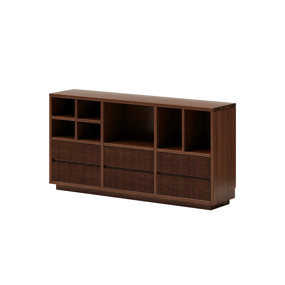 LUXORA Solid Wood Combination Cabinet FAS Rubber Wood Multi Zone Storage for Living Room Kids Room & Study - Walnut
