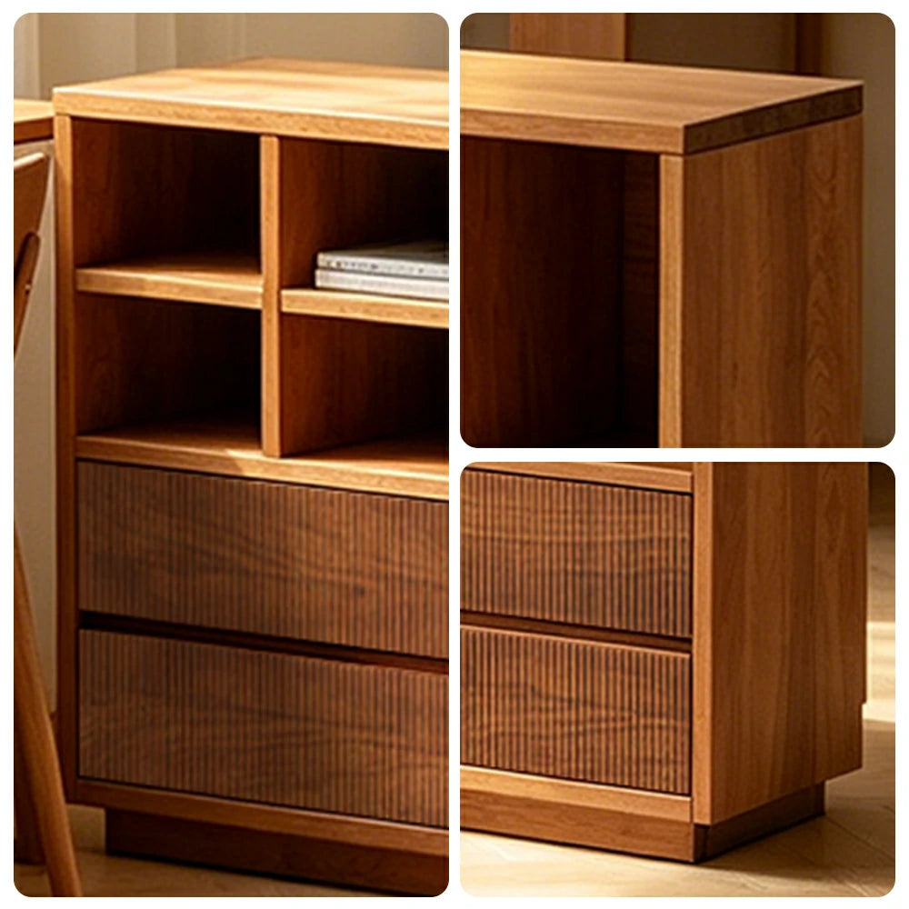 LUXORA Solid Wood Combination Cabinet FAS Rubber Wood Multi Zone Storage for Living Room Kids Room & Study - Cherry