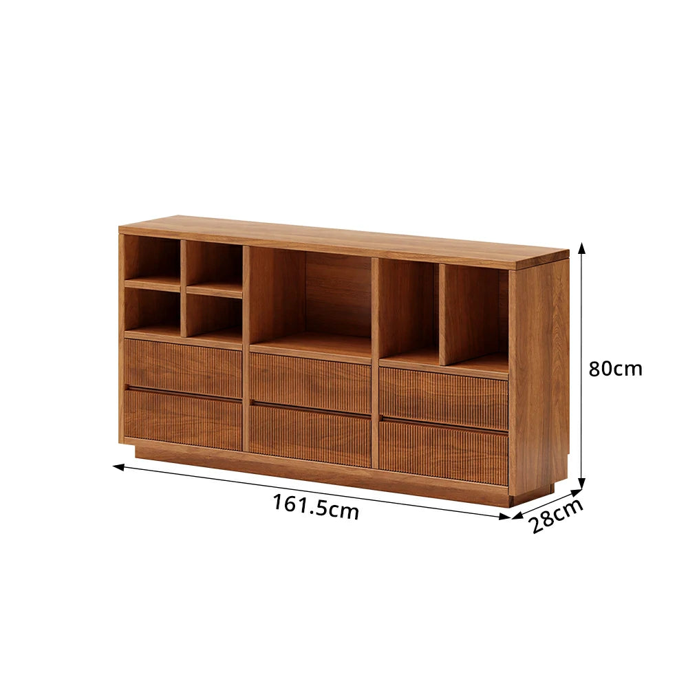 LUXORA Solid Wood Combination Cabinet FAS Rubber Wood Multi Zone Storage for Living Room Kids Room & Study - Cherry