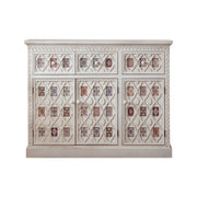 LUXORA Vintage Distressed Carved Entryway Cabinet with Patterned Doors 120cm Living Room Sideboard - White