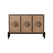 LIVARA Vintage Distressed Carved Entryway Cabinet with Metal Base 133.5cm Hallway Storage Sideboard - Natural Wood