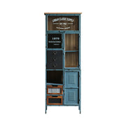 LUXORA Industrial Vintage Display Cabinet with Glass Doors and Drawers - 160cm Home Storage Bookcase - Distressed Blue
