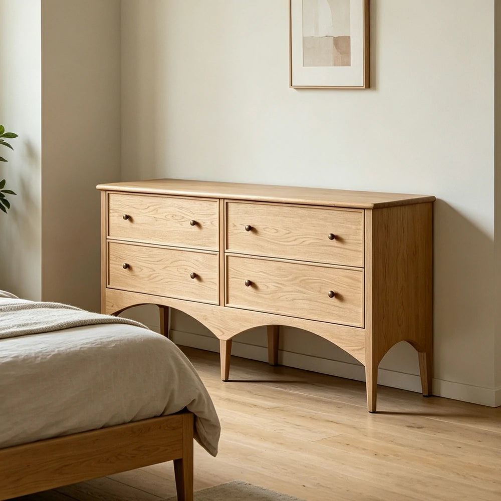 LUXORA French Natural Solid Wood 4-Drawer Entryway Cabinet - 160cm Hallway Storage Sideboard - Natural Wood