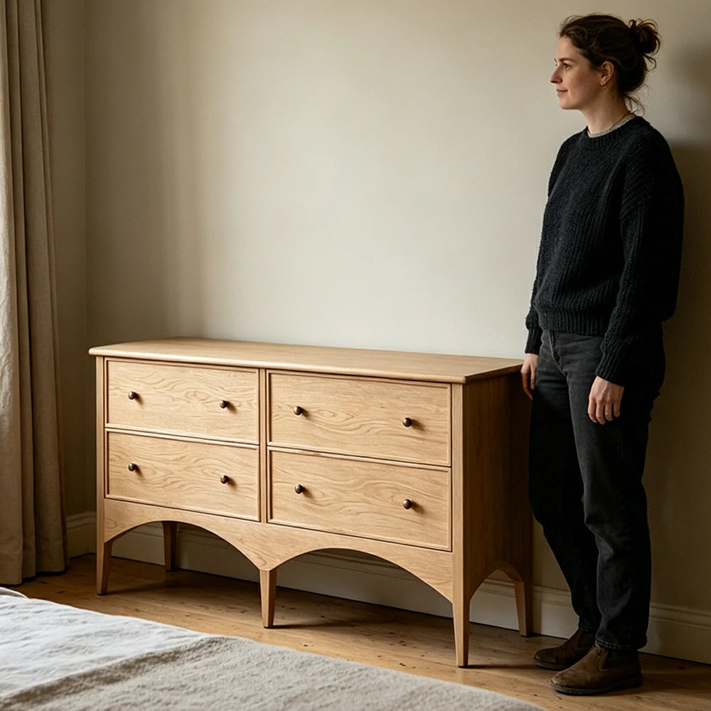 LUXORA French Natural Solid Wood 4-Drawer Entryway Cabinet - 160cm Hallway Storage Sideboard - Natural Wood