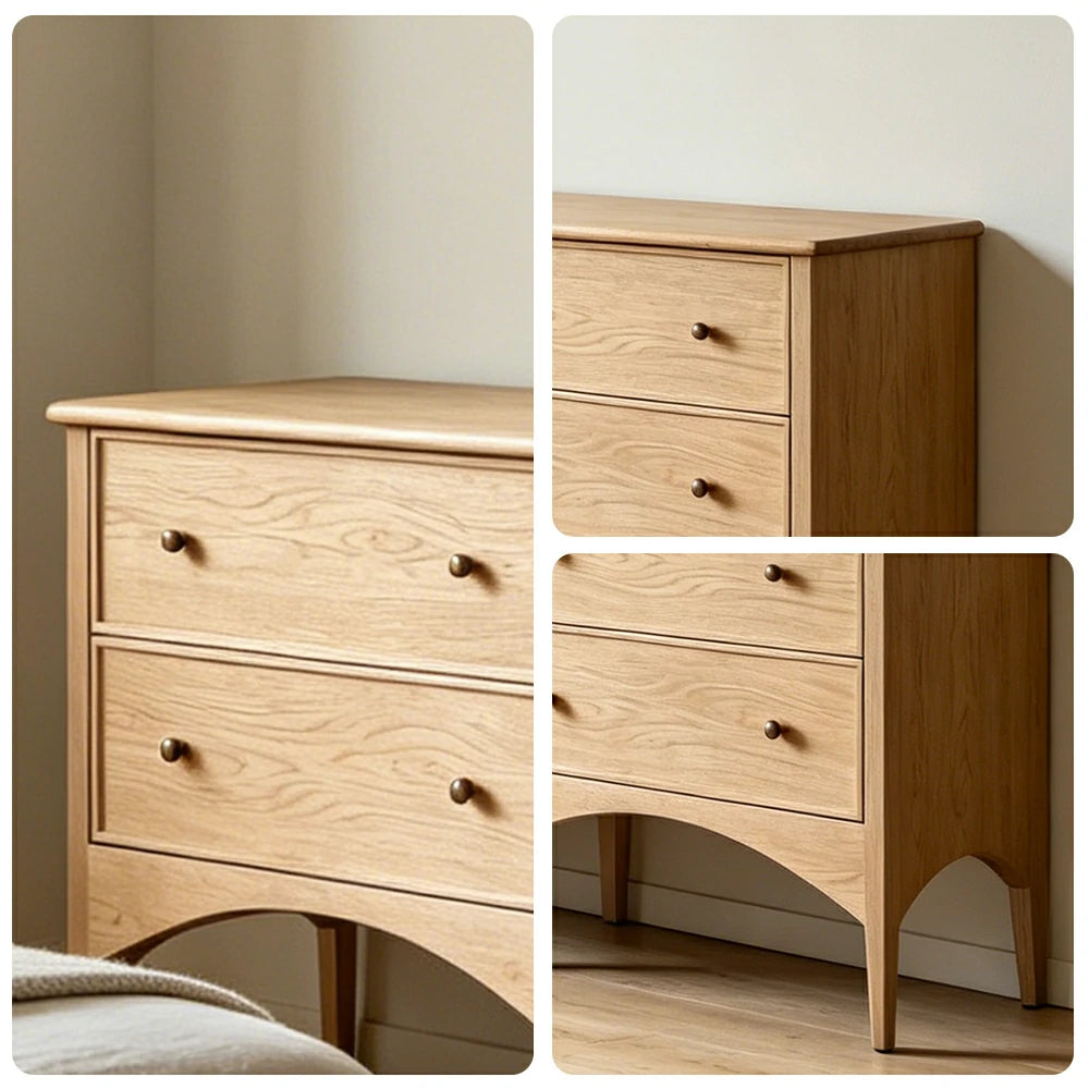 LUXORA French Natural Solid Wood 4-Drawer Entryway Cabinet - 160cm Hallway Storage Sideboard - Natural Wood