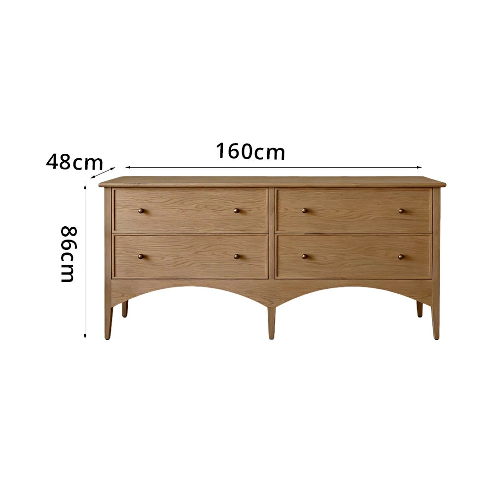 LUXORA French Natural Solid Wood 4-Drawer Entryway Cabinet - 160cm Hallway Storage Sideboard - Natural Wood