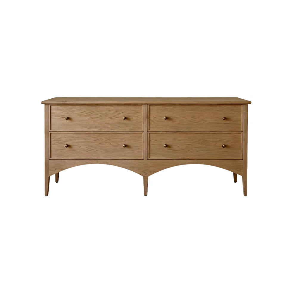 LUXORA French Natural Solid Wood 4-Drawer Entryway Cabinet - 160cm Hallway Storage Sideboard - Natural Wood