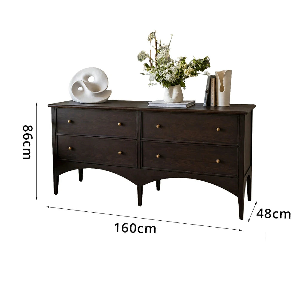 LUXORA French Natural Solid Wood 4-Drawer Entryway Cabinet - 160cm Hallway Storage Sideboard - Walnut