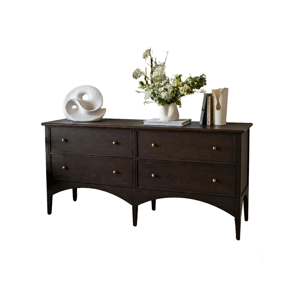 LUXORA French Natural Solid Wood 4-Drawer Entryway Cabinet - 160cm Hallway Storage Sideboard - Walnut