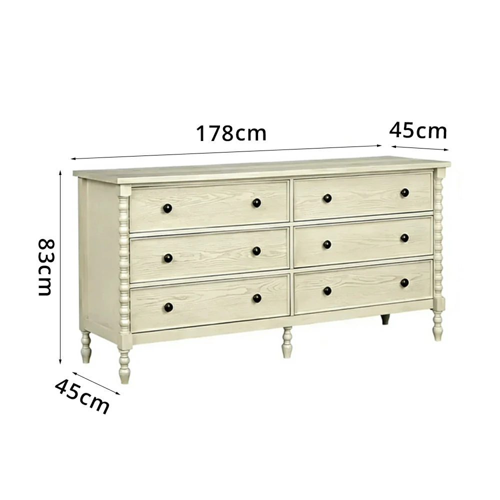 LUXORA French Vintage Solid Wood 6-Drawer Dresser - 178cm Bedroom Entryway Storage Cabinet - Natural Wood