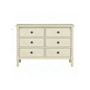LUXORA French Vintage Solid Wood 6-Drawer Chest - 110cm Bedroom Entryway Storage Cabinet - White