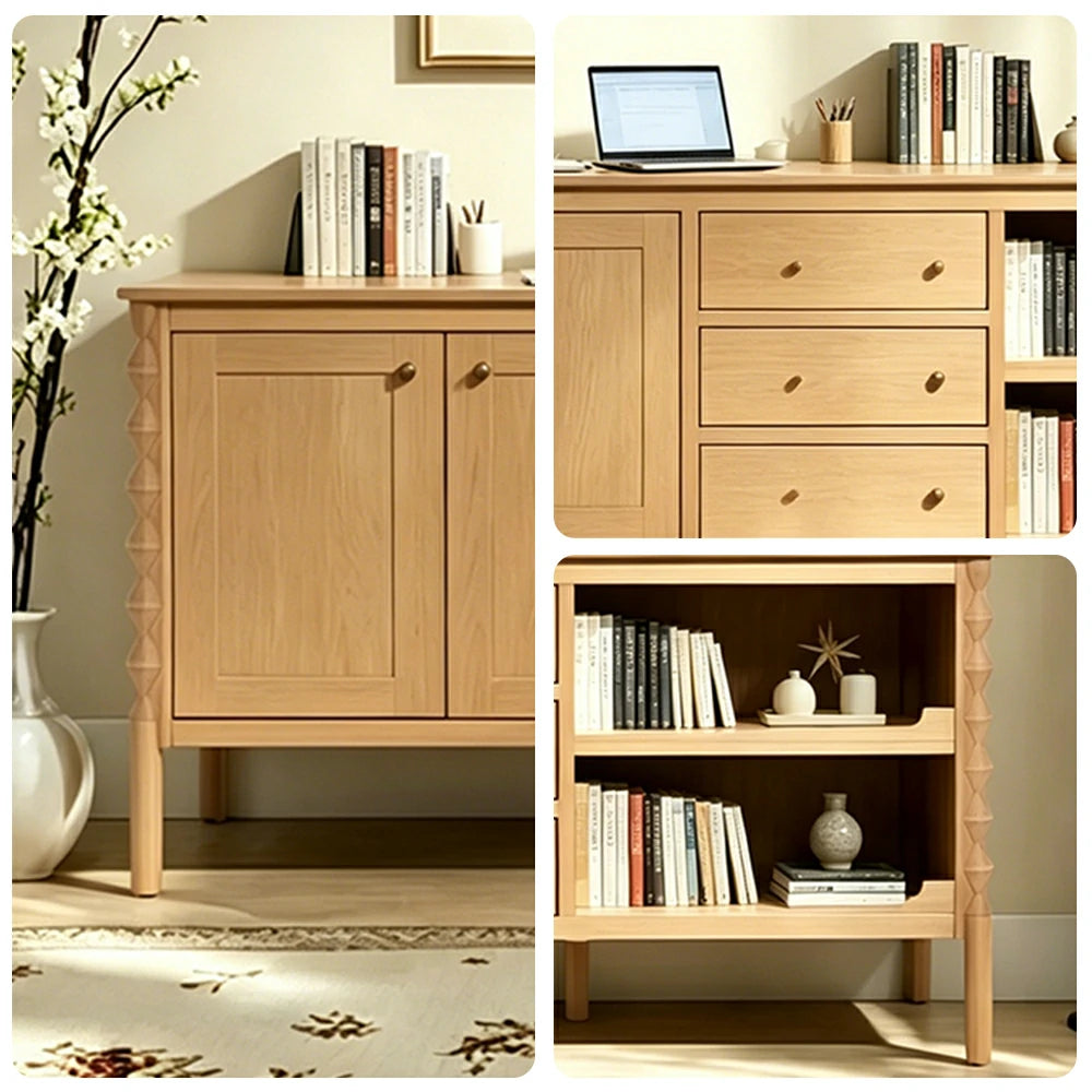 LUXORA French Natural Solid Wood Sideboard with Drawers - 190cm Dining Room Storage Cabinet - Natural Wood