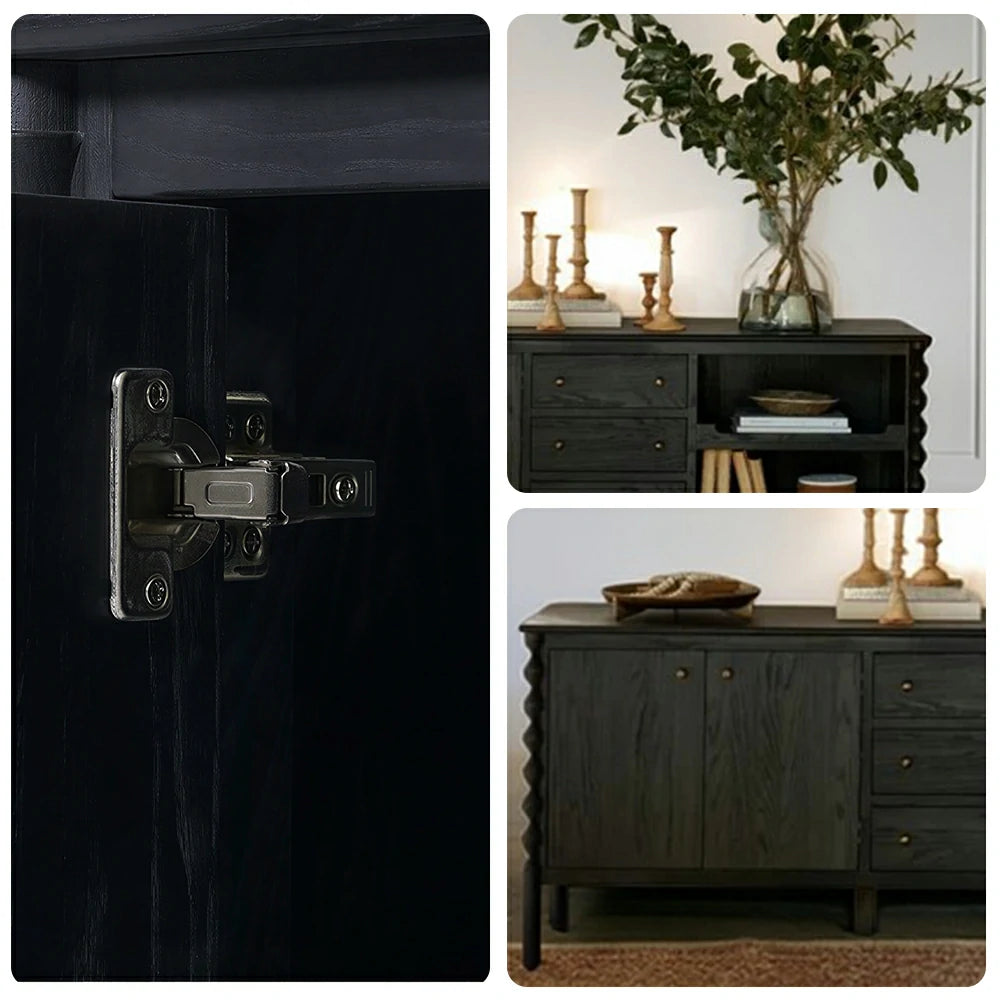 LUXORA French Natural Solid Wood Sideboard with Drawers - 190cm Dining Room Storage Cabinet - Black