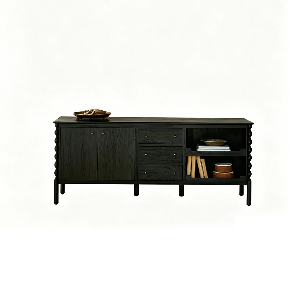 LUXORA French Natural Solid Wood Sideboard with Drawers - 190cm Dining Room Storage Cabinet - Black