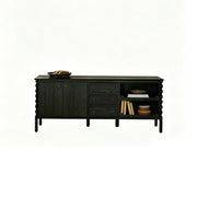 LUXORA French Natural Solid Wood Sideboard with Drawers - 190cm Dining Room Storage Cabinet - Black