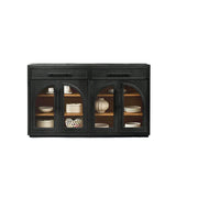 LUXORA French Vintage Solid Wood Sideboard - 160cm Glass Door Dining Room Storage Cabinet - Black